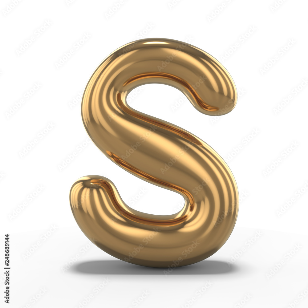 Letter S made of inflatable balloon isolated on white background. 3D Letter S made of inflatable balloon isolated on white background. 3D