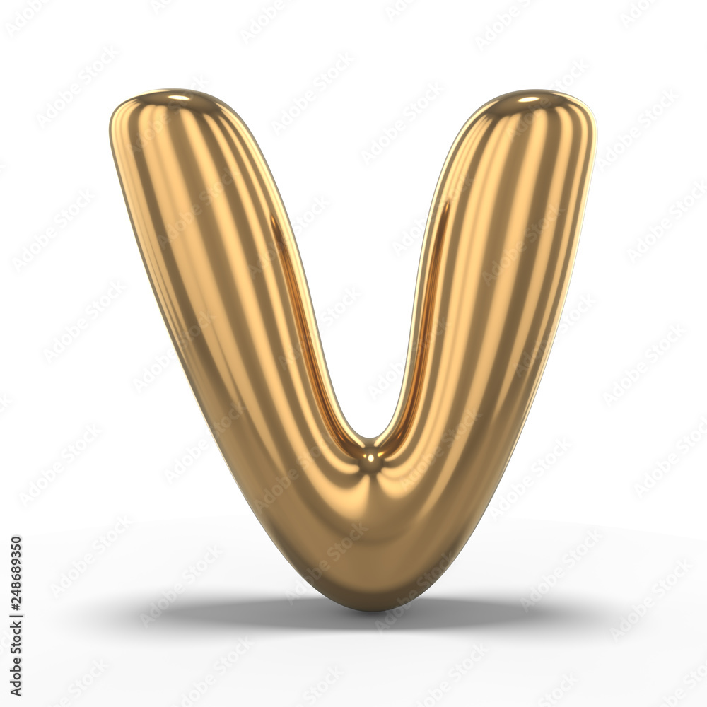 Letter V made of inflatable balloon isolated on white background. 3D Letter V made of inflatable balloon isolated on white background. 3D