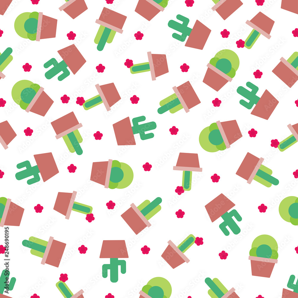 Seamless pattern background with cute cactus, Soft pastel colours. Set of cactus and succulents.Vector illustration..