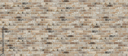 Long wide old dirty red brick wall texture background. Horizontal panoramic view of brick wall.