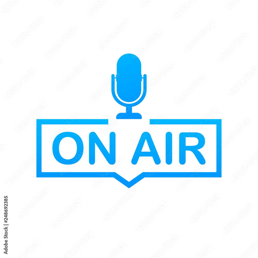 Podcast icon like on air live. Podcast. Badge, icon, stamp, logo. Radio broadcasting or streaming. Vector illustration. Podcast icon like on air live. Podcast. Badge, icon, stamp, logo. Radio broadcasting or streaming. Vector illustration.
