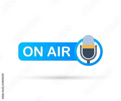 Podcast icon like on air live. Podcast. Badge, icon, stamp, logo. Radio broadcasting or streaming. Vector illustration.