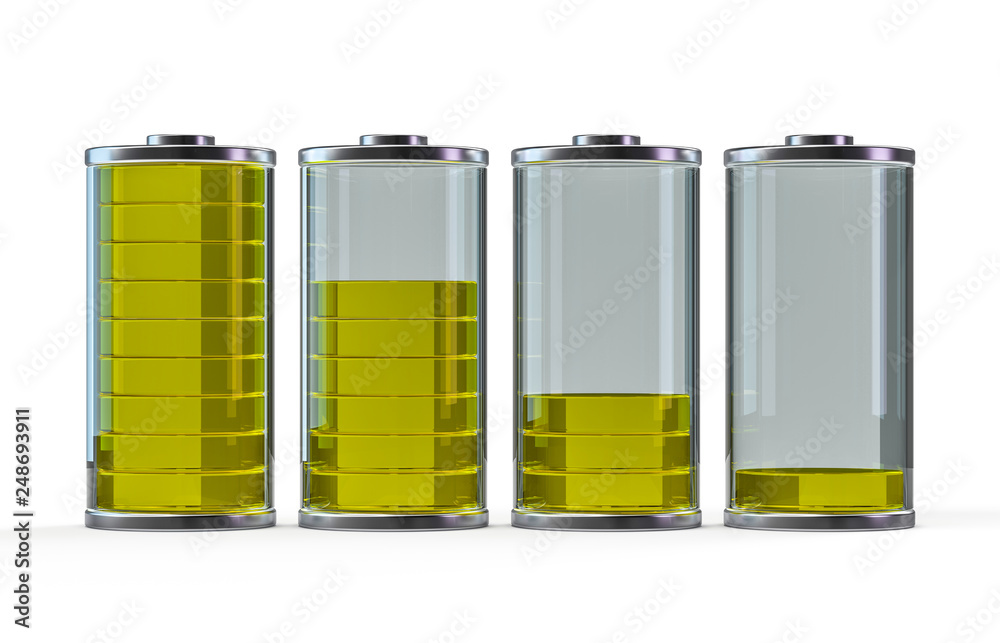 Battery icon with yellow charge indicator. 3D Battery icon with yellow charge indicator. 3D