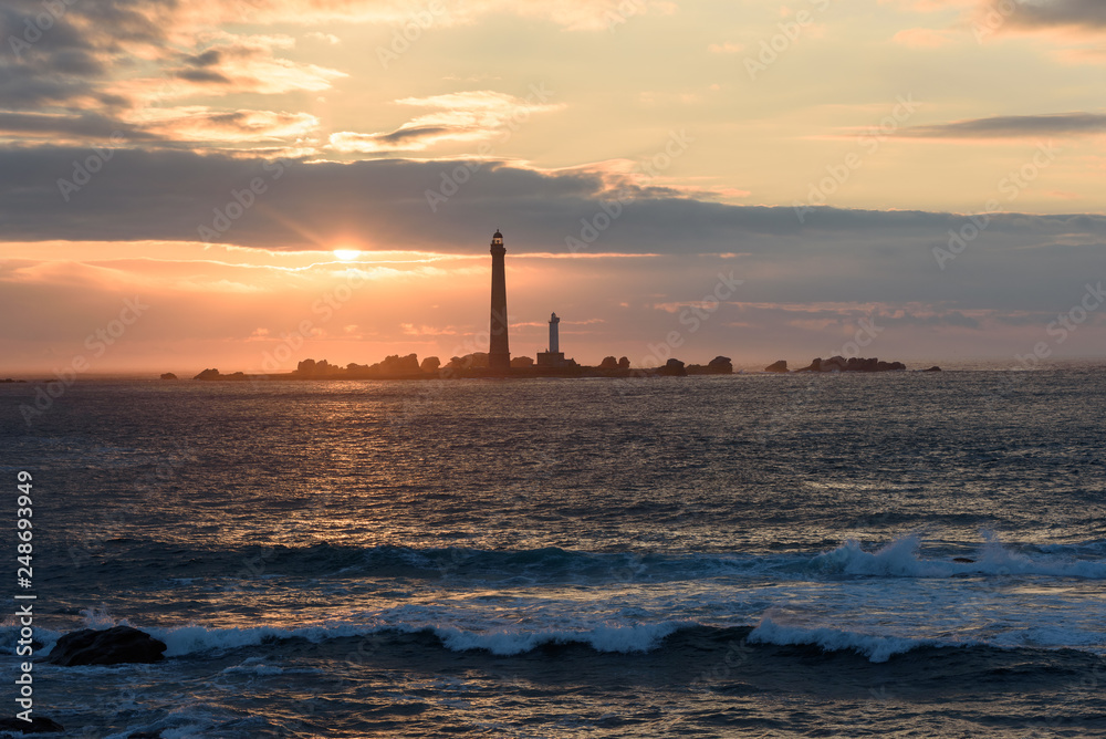 Sunset, France, Brittany, Department Finistere, Ile Vierge, Lighthouses	