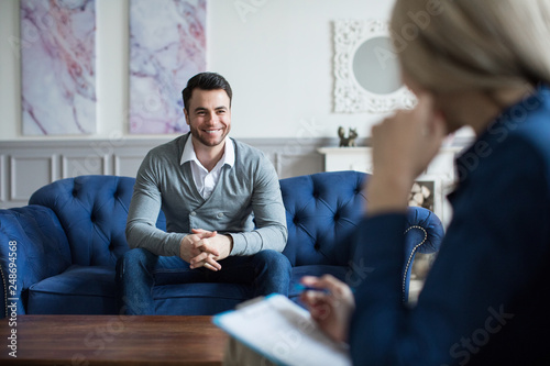 Man at the reception of a psychologist.