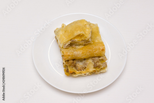 fragrant lasagna on a white plate