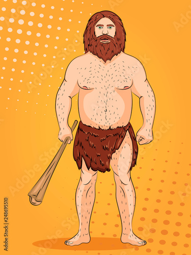 Neanderthal, pop art background. Imitation of comics style. Vector