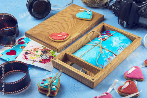 Wooden photo box with photo...