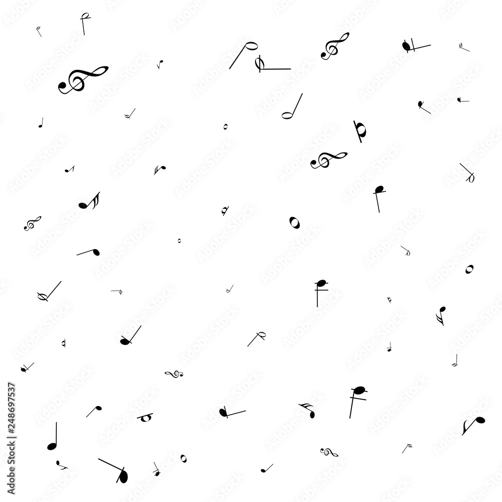 Music notes. Mensural musical notation. Black notes symbols. Music staff. Music notes. Mensural musical notation. Black notes symbols. Music staff.