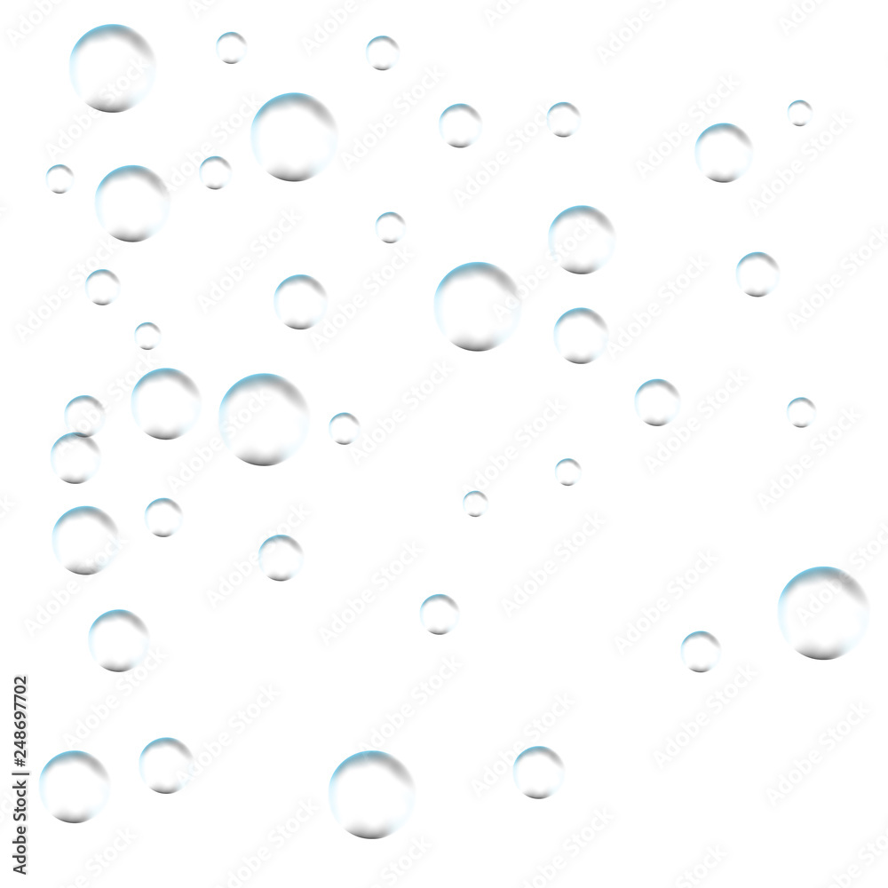 Bubbles on white background. Simple design, clear soapy shiny, vector illustration