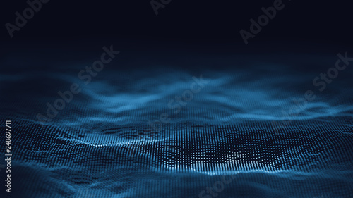 3d abstract digital technology background. Futuristic sci-fi user interface concept with gradient dots and lines. Big data, artificial intelligence, music hud. Blockchain and cryptocurrency