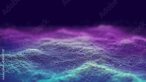 3d abstract digital technology background. Futuristic sci-fi user interface concept with gradient dots and lines. Big data  artificial intelligence  music hud. Blockchain and cryptocurrency
