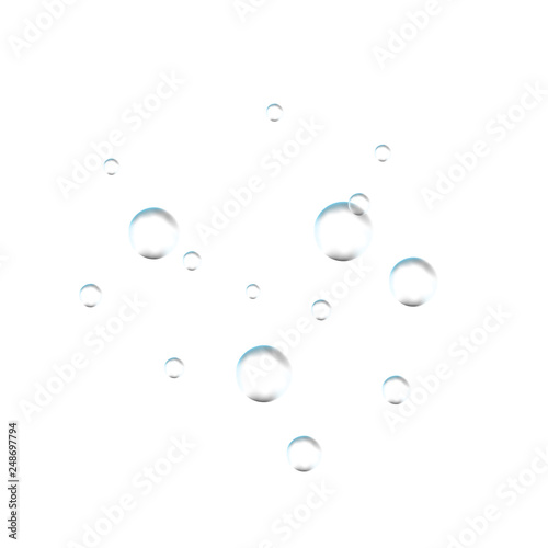Bubbles on white background. Simple design, clear soapy shiny, vector illustration