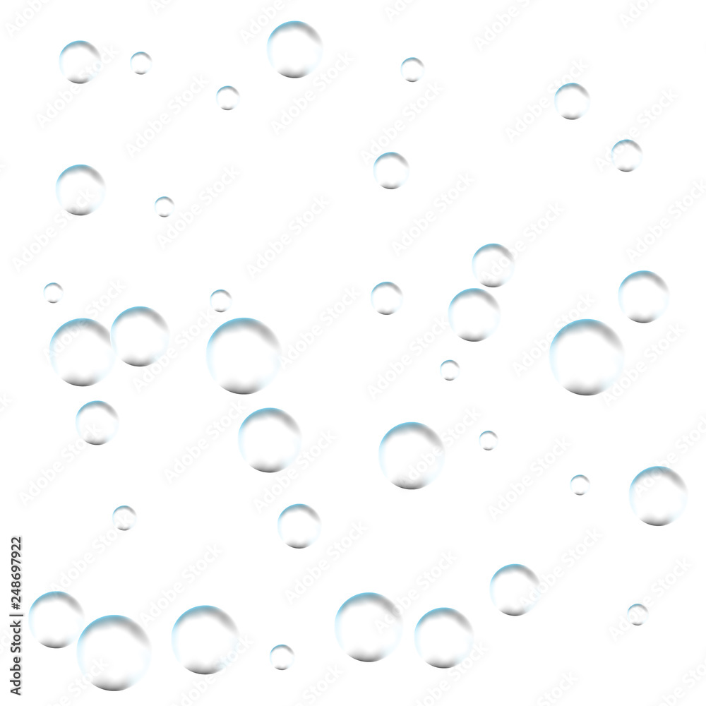 Bubbles on white background. Simple design, clear soapy shiny, vector illustration