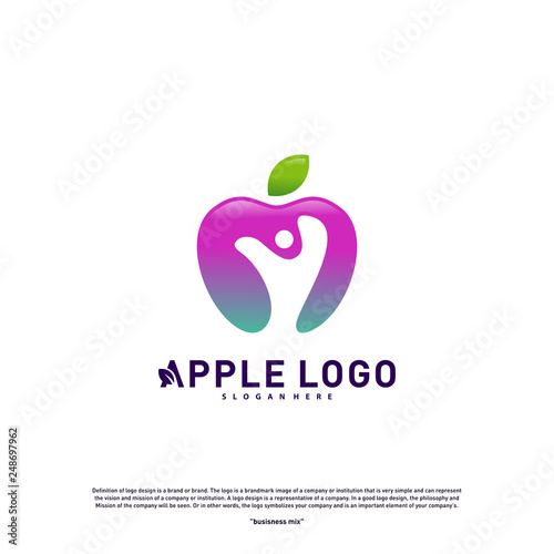 Apple with Fun People Healthy life logo concept. Apple Creative Logo vector template. Icon symbol