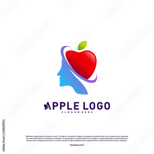 Apple with Fun People Healthy life logo concept. Apple Creative Logo vector template. Icon symbol
