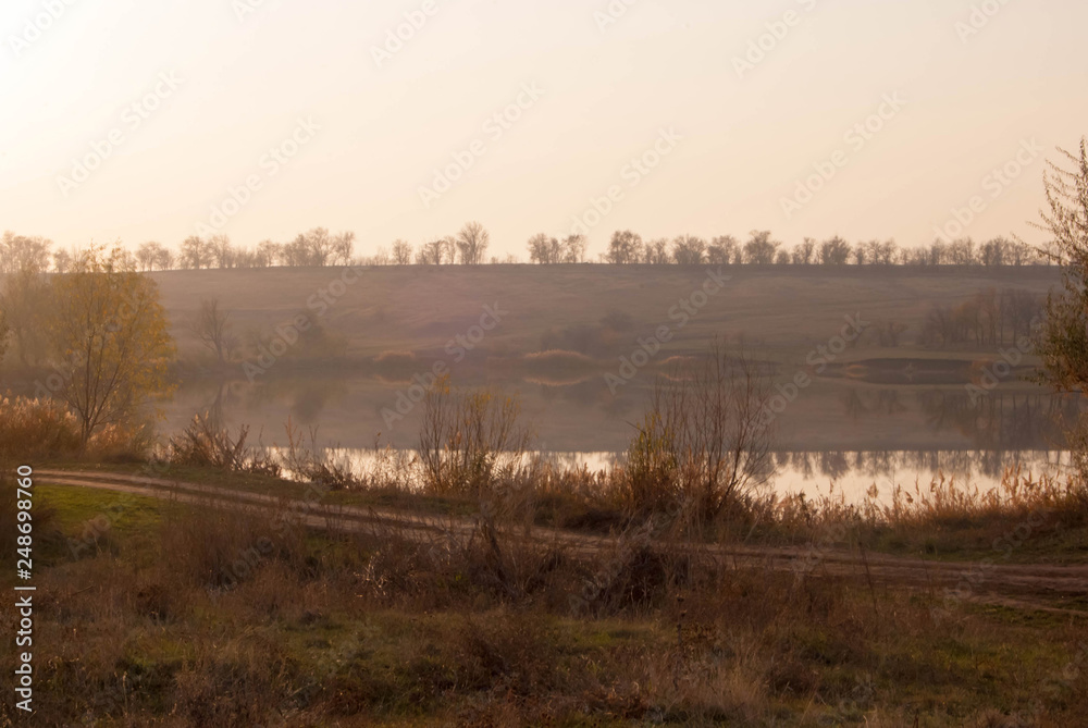 sunset on the river.Eastern Europe sunset on the river.Eastern Europe