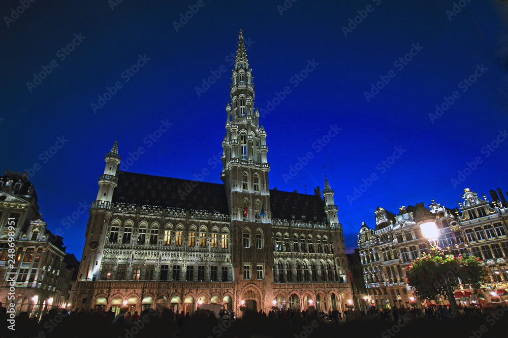 Brussels, Belgium, view of the City Hall at dusk