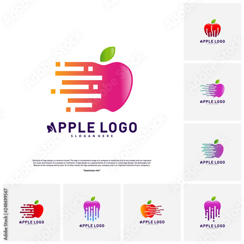 Set of Tech Apple logo concept. Fast Apple Creative Technology Logo vector template. Icon symbol