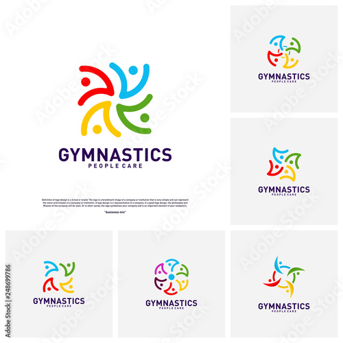 Set of People Healthy logo design concept vector.Gymnastics logo template. People care Icon Symbol