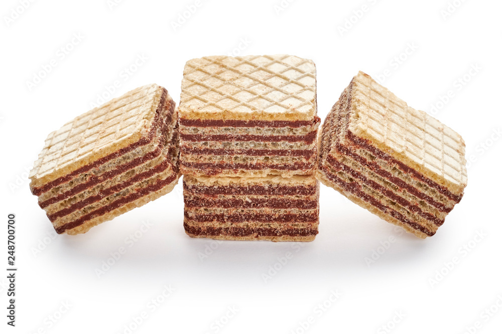 wafer biscuits cubes isolated on white background.