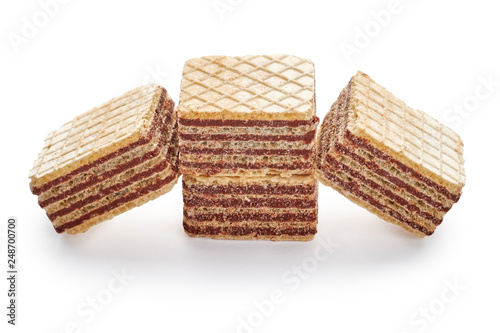 wafer biscuits cubes isolated on white background.