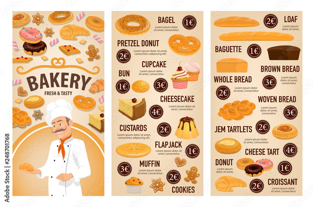 Bakery shop cakes, patisserie pastry desserts menu Bakery shop cakes, patisserie pastry desserts menu