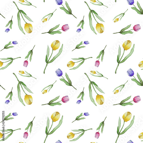 Watercolor pattern of tulips