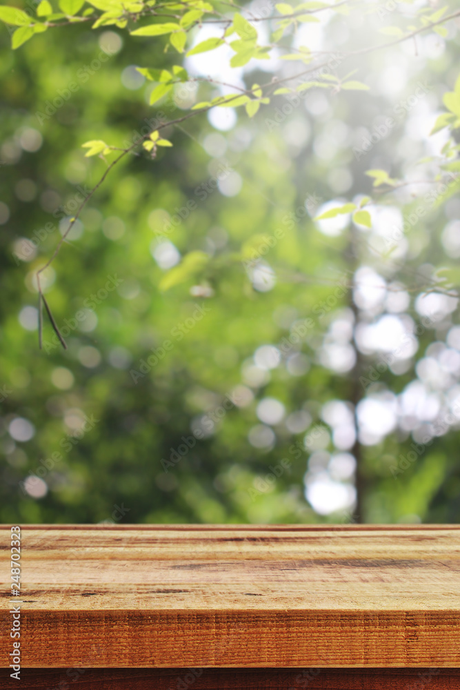 Wooden table and blurred green nature garden background. Stock Photo |  Adobe Stock