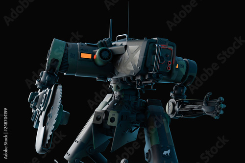 super robot army in a dark and wet background,, will put some fun in yours creations, 3d illustration