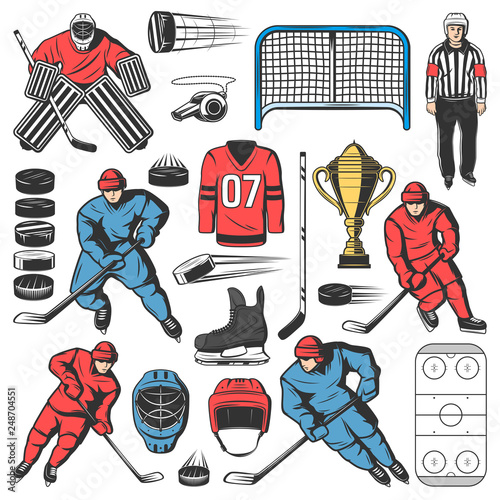 Ice hockey players outfit, team equipment
