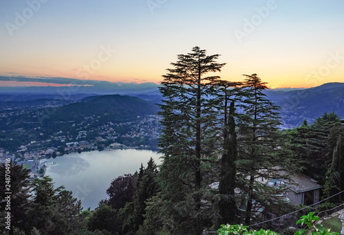 aerial view of Como lake at sunset, Lombardy - Italy