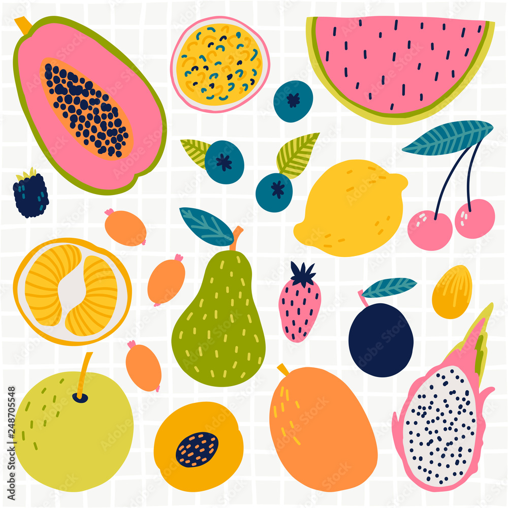 Vector food set for your design. Cute doodle illustration with fruit isolated on white background on white background. Vector food set for your design. Cute doodle illustration with fruit isolated on white background on white background.