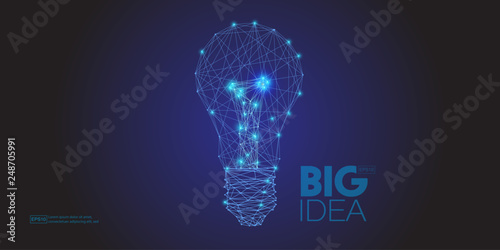 Big idea concept of Low Poly Style blue and dot Light bulb.