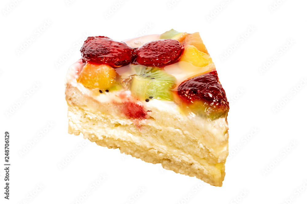 Fruit cheesecake isolated on white background Fruit cheesecake isolated on white background
