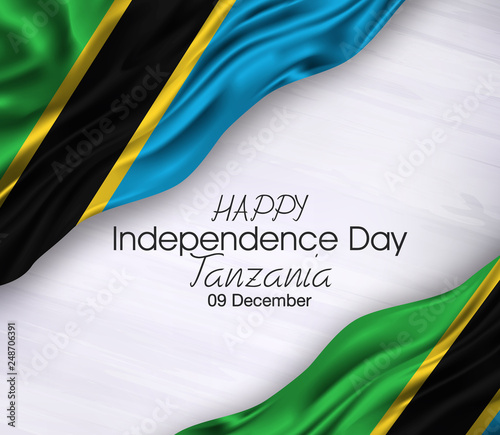 Vector illustration of Happy tanzania Waving flags isolated on gray background ,.09 december.