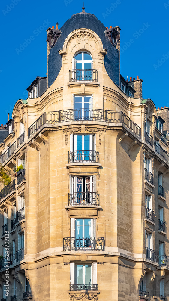 Paris, ancient building, typical narrow facade in the center
