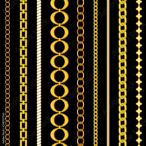 Chain seamless pattern. Baroque trend. Gold stripes. Vector illustration