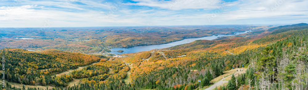 Aerial view of Mont-Tremblant National Park with Lake Tremblant in fall color