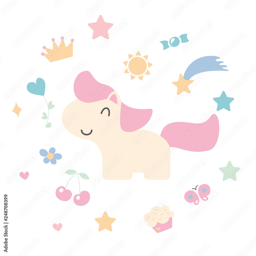 Cute little pony with set of elements