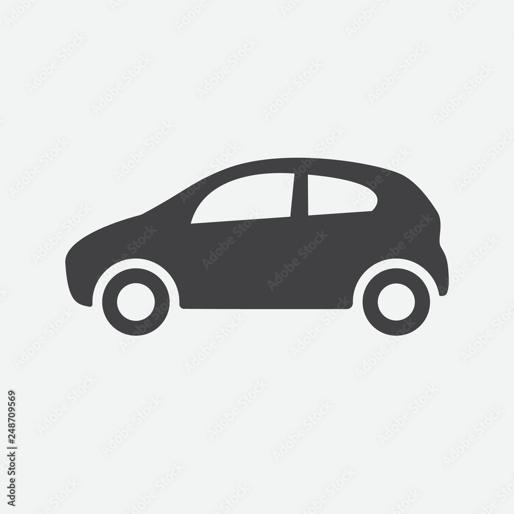 Car icon, vector vechicle sign, automobile illustration. Black shape isolated on white. Flat design for web, website, mobile app