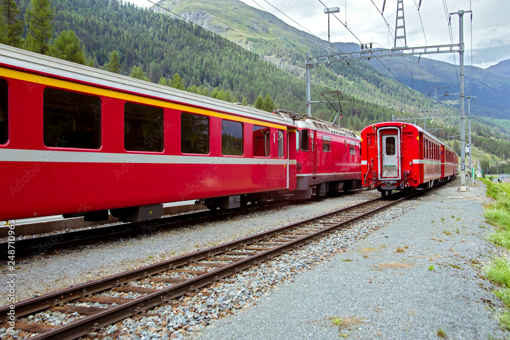 old narrow-gauge railway in the mountains among the trees.