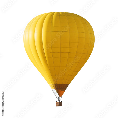 Tableau sur toile Bright yellow hot air balloon on white background