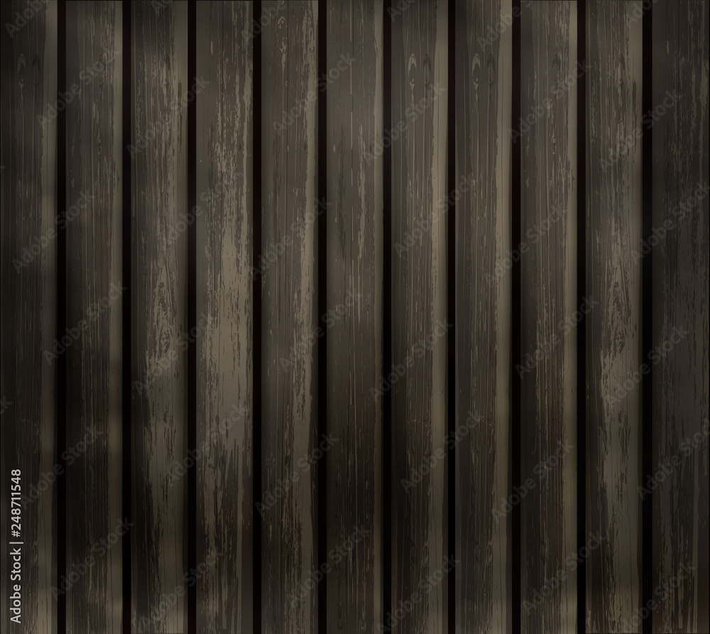 wood background of old worn boards in 3d style. vector realistic illustration of an old fence, a tree. voluminous retro Board, a tree with a broad band