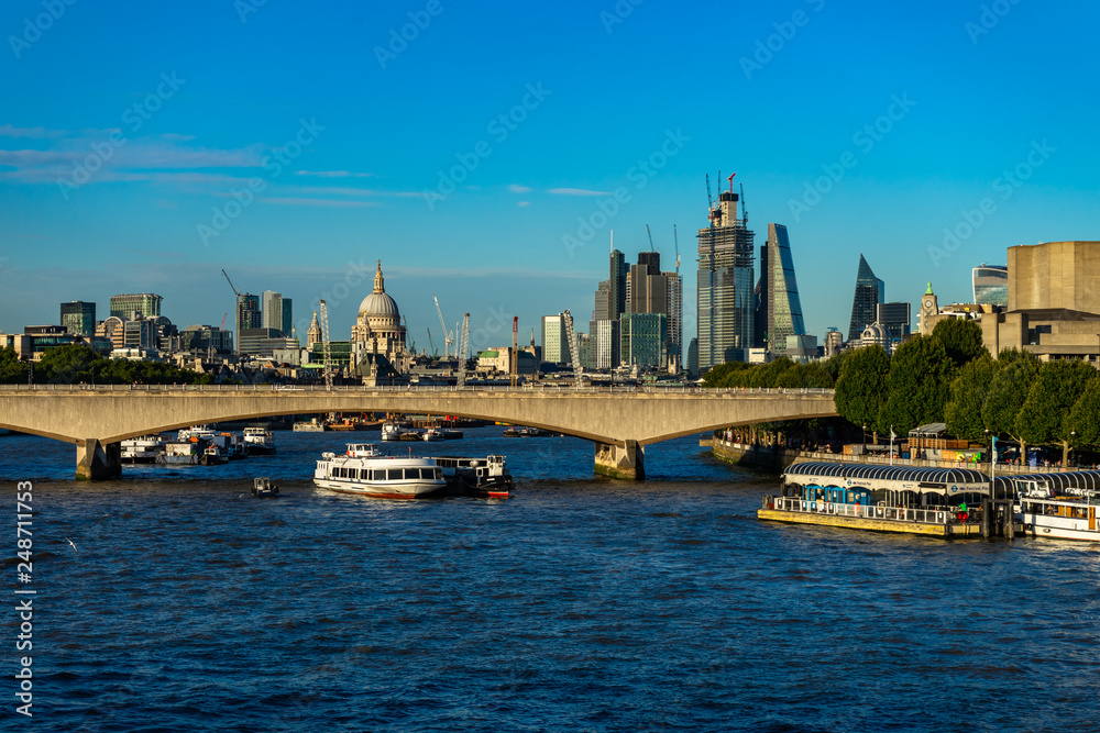 London skyline from Waterloo Bridge in England, UK