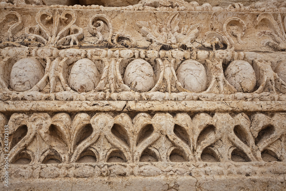 Decorative stone carving in ancient Palmyra, Syria Decorative stone carving in ancient Palmyra, Syria