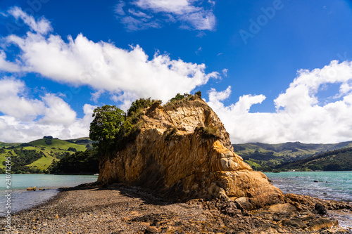 view from the onawe track in New Zealand, amazing ocean bay in akaroa New Zealand, onawe walkway with beautiful nature and blue water, great New Zealand nature photography, nature background photo