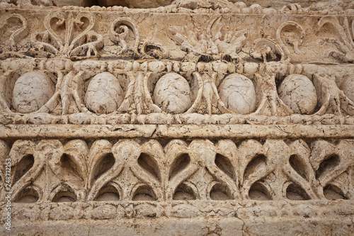 Decorative stone carving in ancient Palmyra, Syria