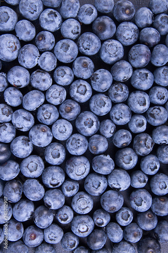 Canvas Print Blueberries background. Overhead top view.