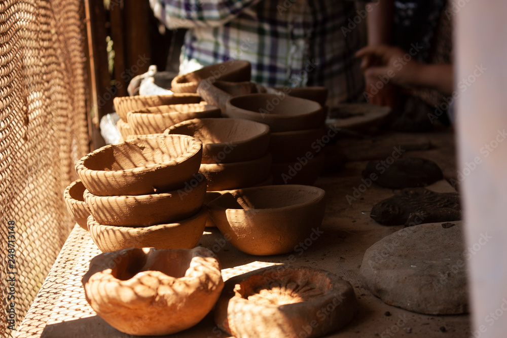 Raw clay pots crafts from a state of Mexico